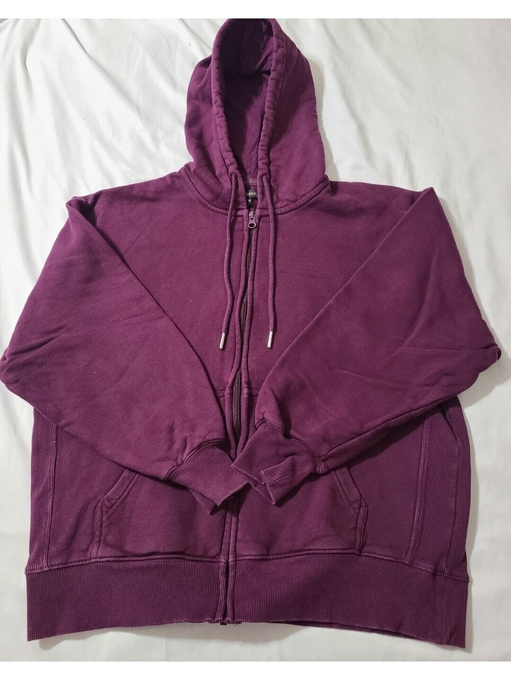 Quince Organic Cotton Heavyweight Fleece Full Zip Hoodie Plum Size M